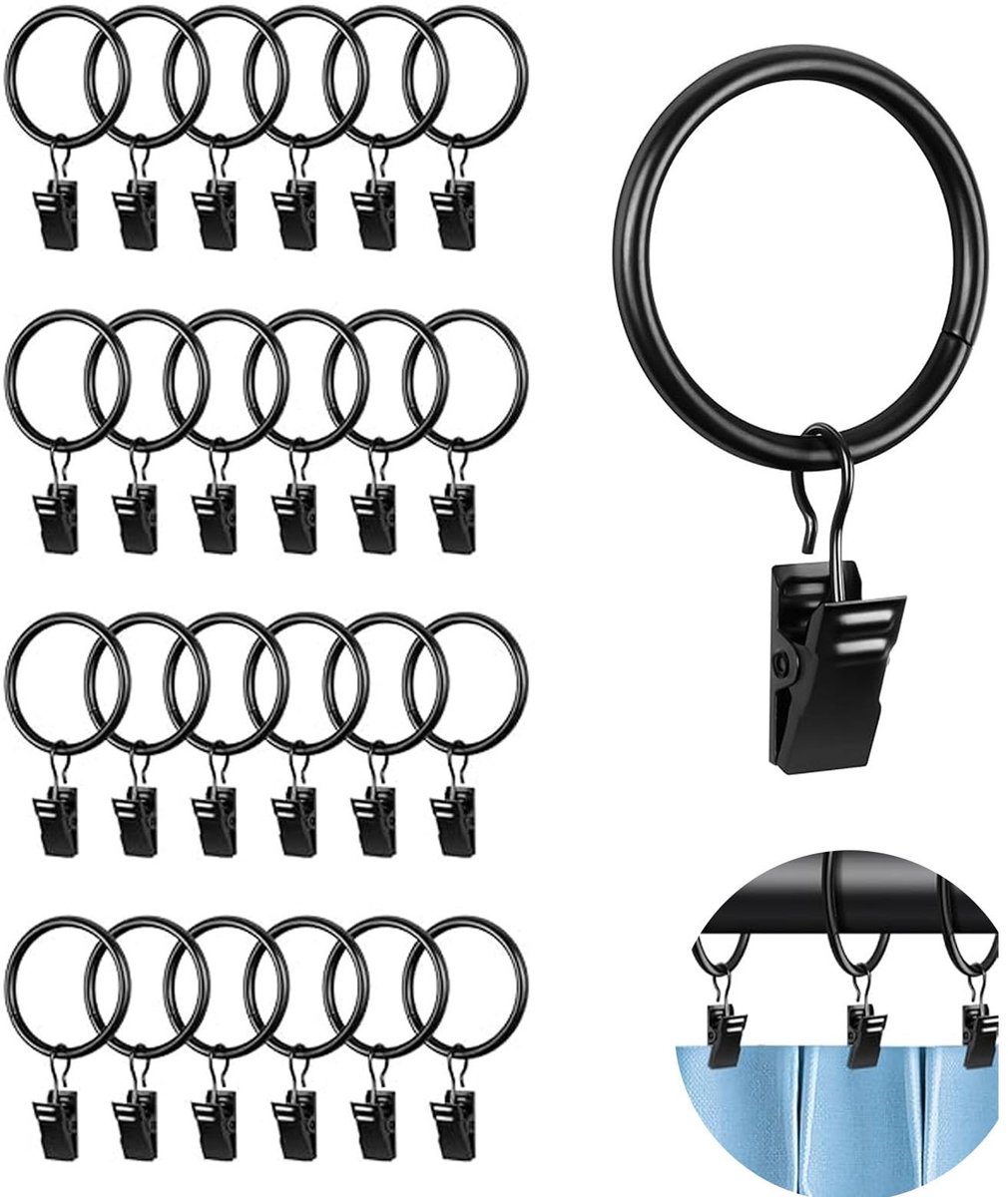 Solidchoice - Set van 25 Metalen Gordijnringen met Clips voor Gordijnen