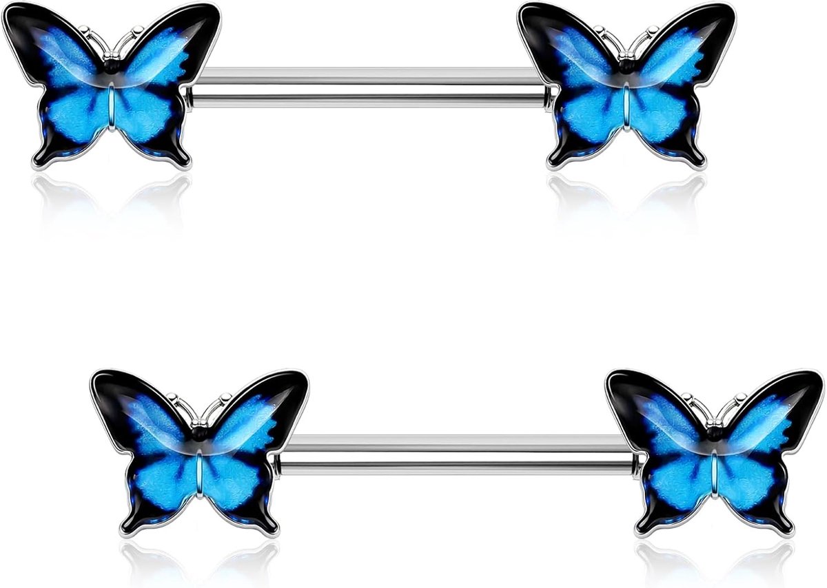 Nipple Bars 14G 316L RVS 14mm - Vlinder Epoxy Nipple Ringen - Perfect voor dagelijks gebruik - ShopVlot