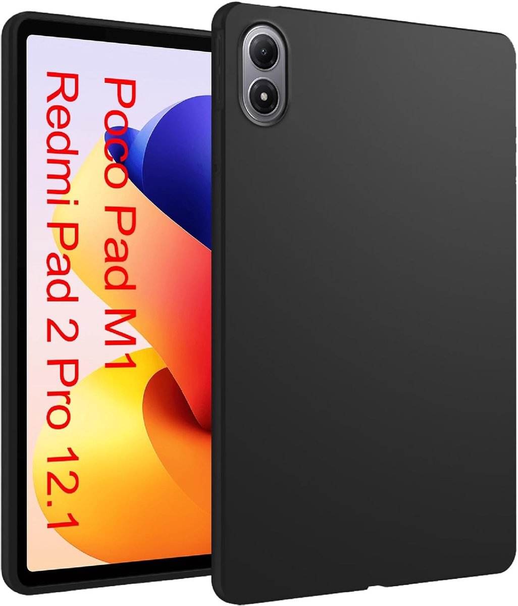 Hoes Compatibel met Xiaomi Poco Pad M1 12.1 2025, Siliconen TPU Flexibele Case, Schokbestendige Matte Cover,Black - ShopVlot