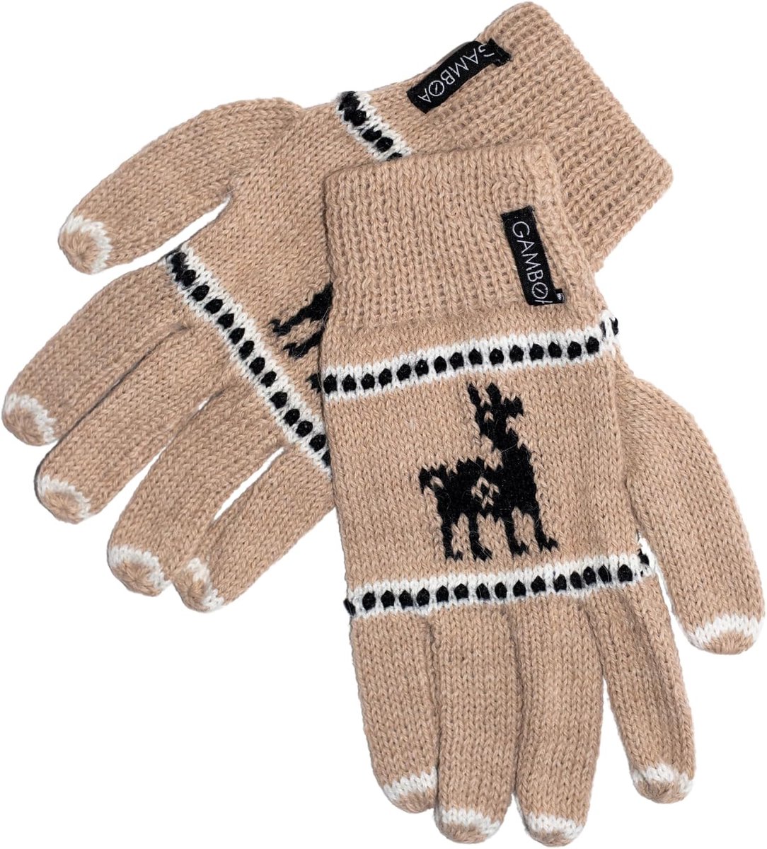 Gamboa - Unisex Alpaca Gloves - Light Brown with Anden Design, Brown - ShopVlot