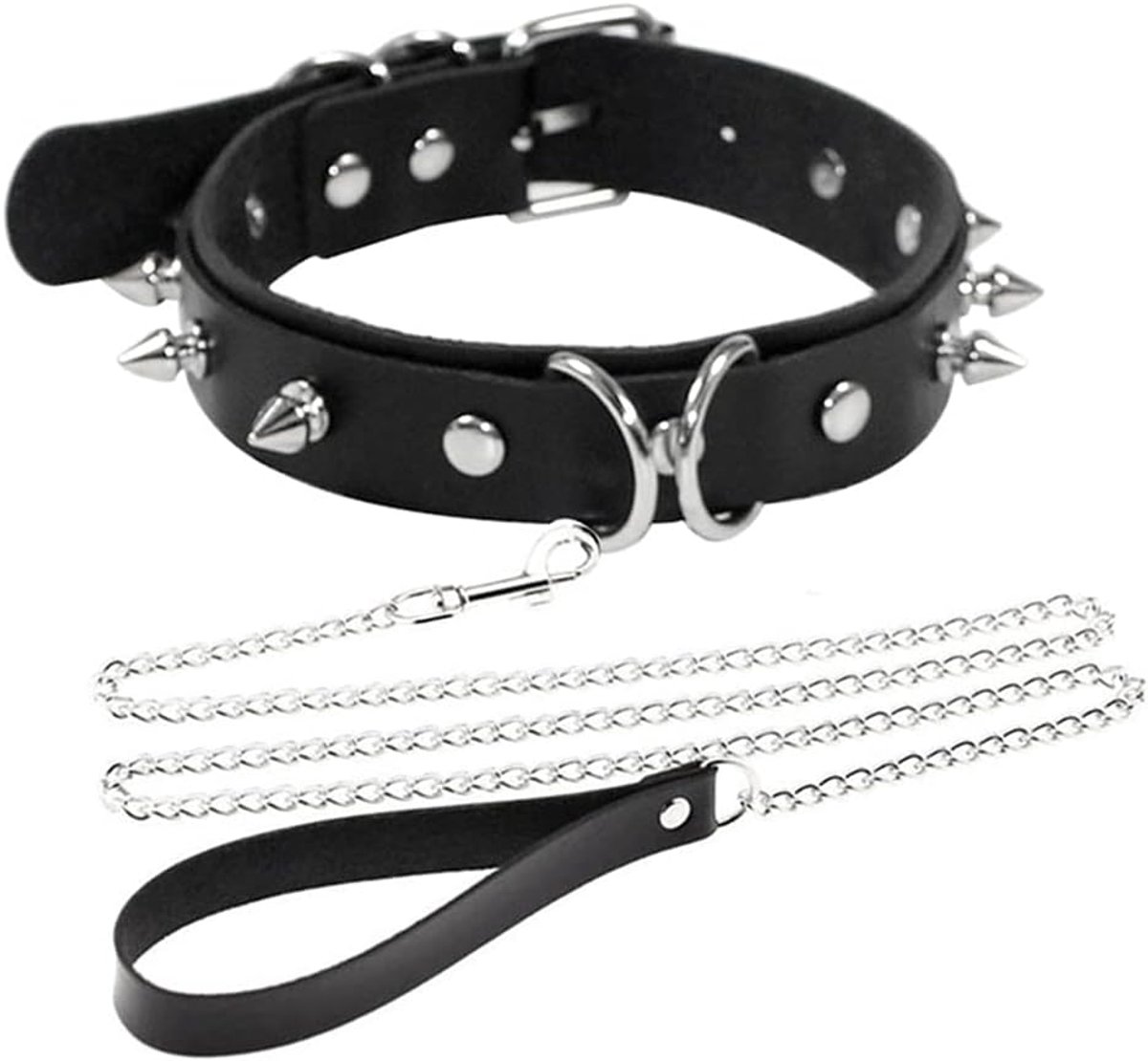 Leather Goth Choker Collar Circle Choker Necklace PU Punk Rock Collar Adjustable Size with Pull Chain - ShopVlot