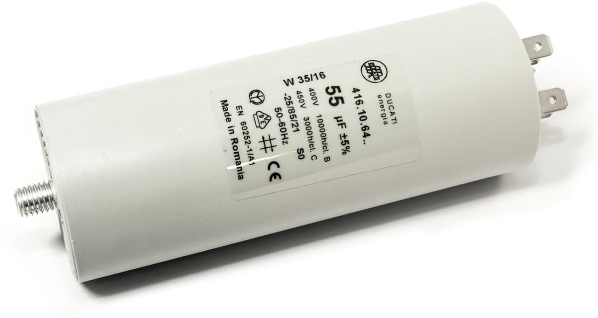 Permanent condensator 55 μF 450 V - montage met M8-schroeven - Ø 45 x 117 mm - betrouwbare prestaties - ShopVlot