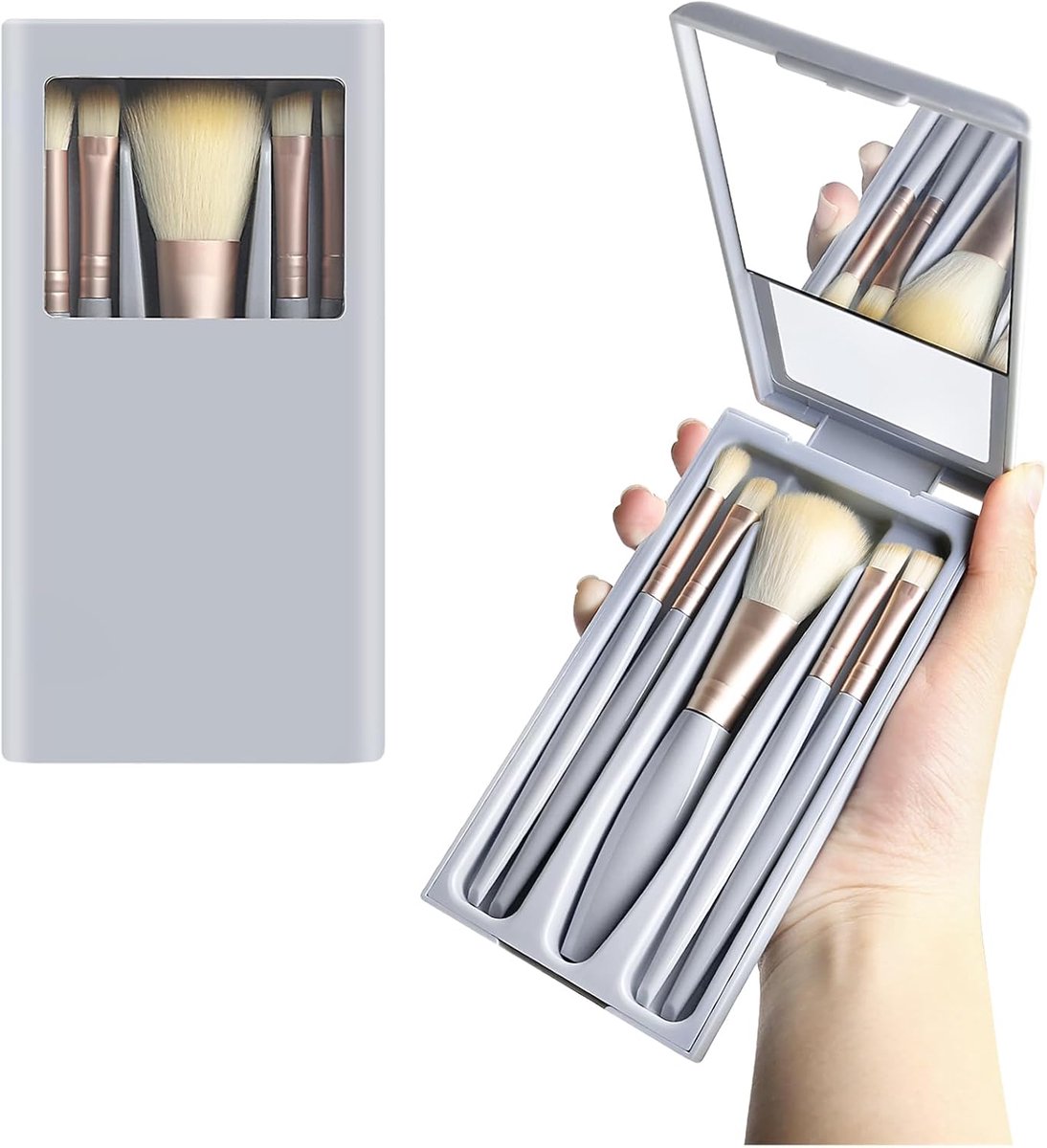 Makeup kwasten set - 5-delig mini met spiegel - draagbaar - perfecte dagelijkse make-up - ShopVlot