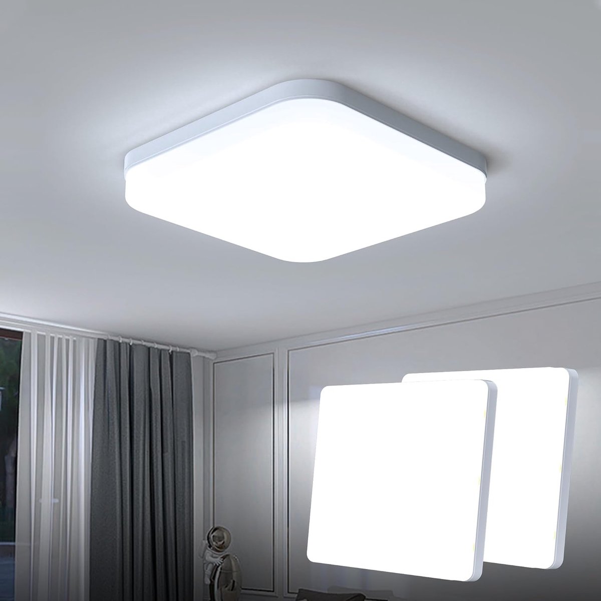 EASY EAGLE Square LED Ceiling Light, 23 cm, 6500 K, 36 W, 3240 lm (2 Pieces) - ShopVlot