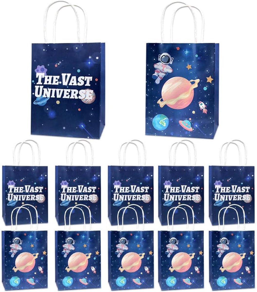 12 Stuks 2 Stijl Buitenruimte Geschenkzakken Ruimte Galaxy Goodie Zakken met Handvatten Zonnestelsel Planeet - ShopVlot
