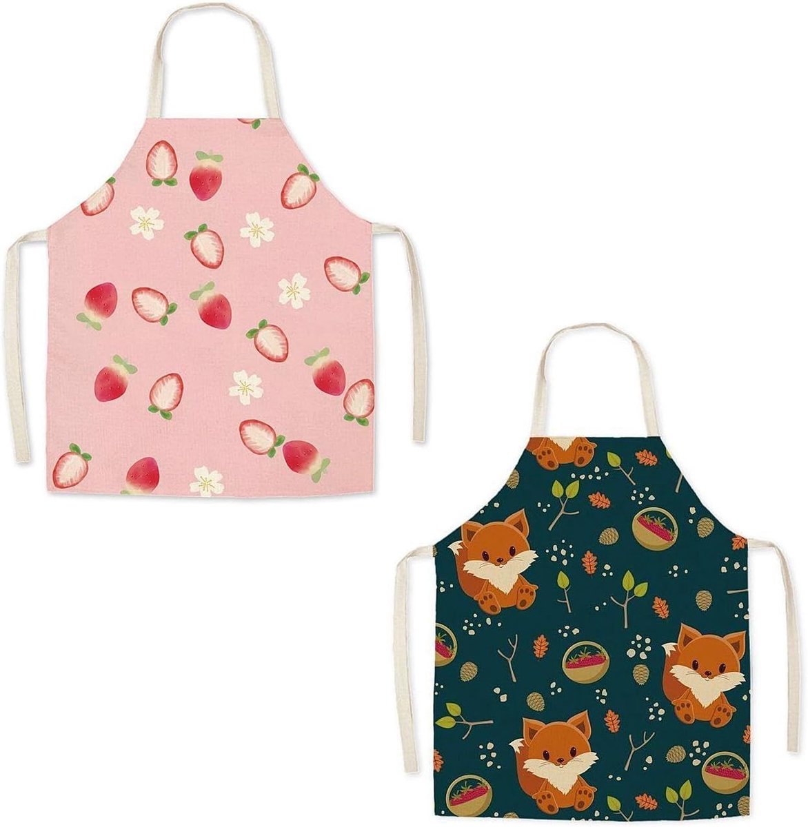 1 Piece Strawberry Apron, 1 Piece Fox Apron, Children's Cooking Apron, Anti-Stain Apron, Neck Holder Apron, Cute - ShopVlot