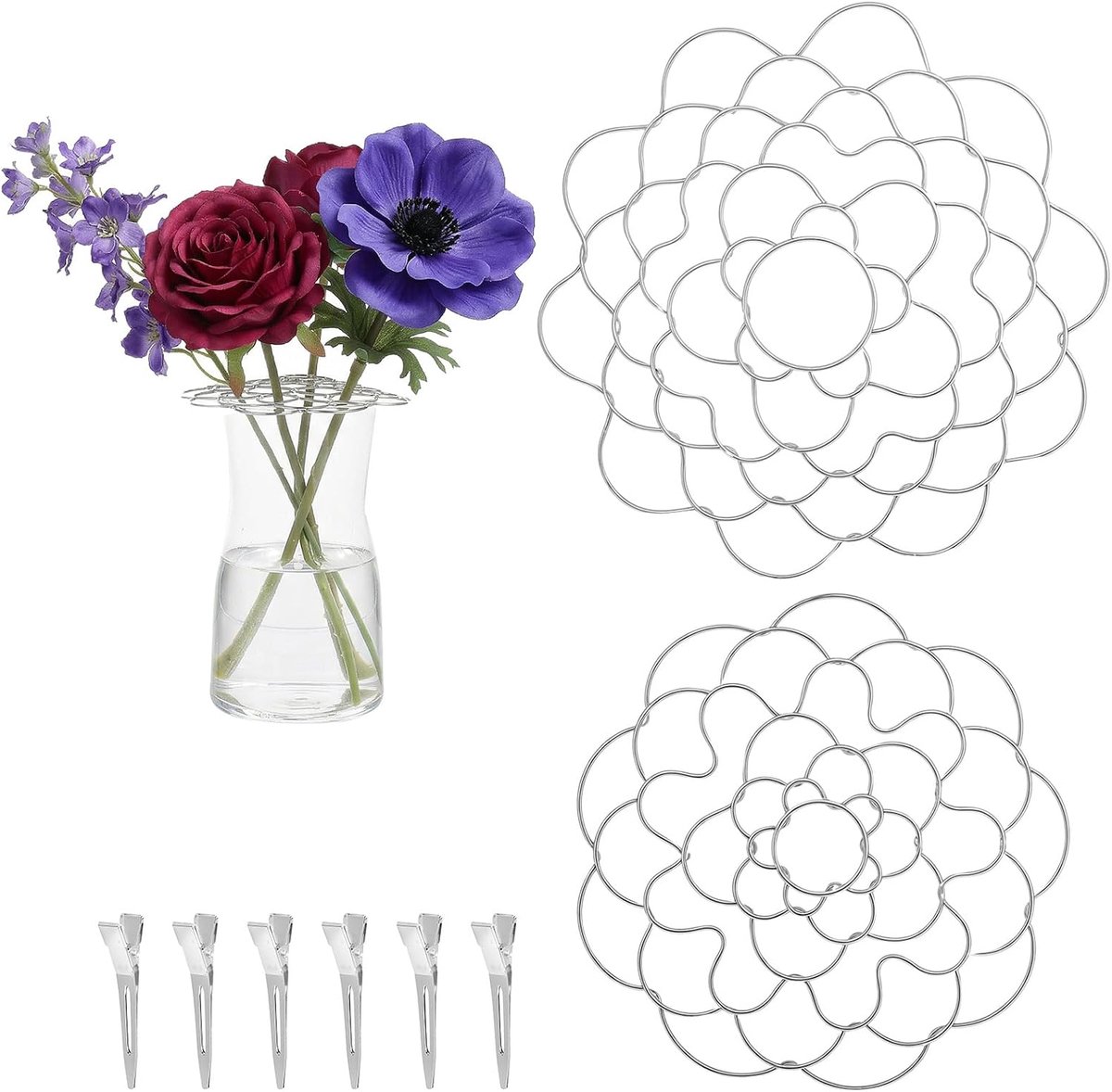 Xinjoduz 2PCS Blossom Grid Reusable Stainless Steel Flower Arrangement Holder Used for Easy Vase Flowers Arranging Art - ShopVlot