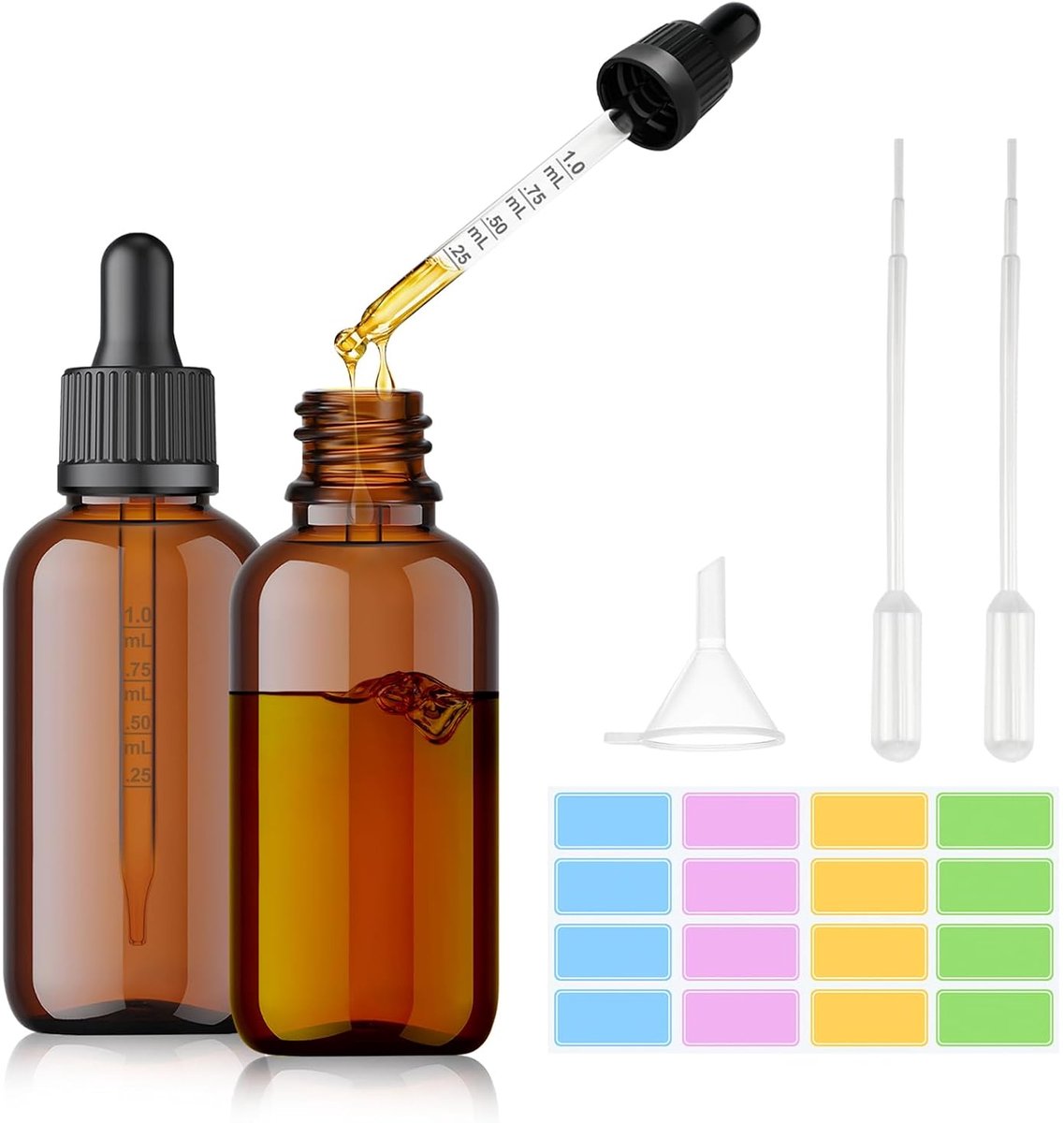 2 Pcs Pipette Bottles, 50ml Brown Glass Bottle, Reusable Pipette Glass Bottle, with Dropper Pipette for Essential Oil - ShopVlot