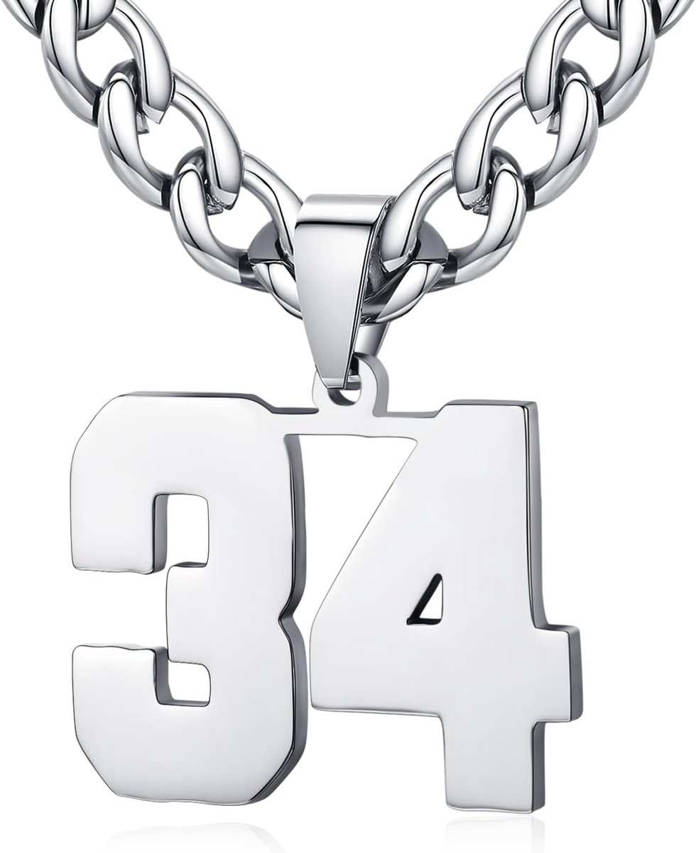 Mens Ladies Stainless Steel 0-99 Number Pendant Lucky Number Jersey Number Athlete Necklace Personalized with 6mm Wide - ShopVlot
