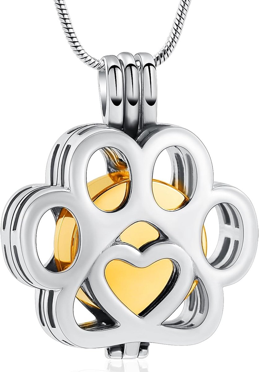Pet Urn Necklace for Ash for Dog/Cat Paw Stainless Steel Memorial Locket Urn Necklace Inside Mini Trap Keepsake - ShopVlot