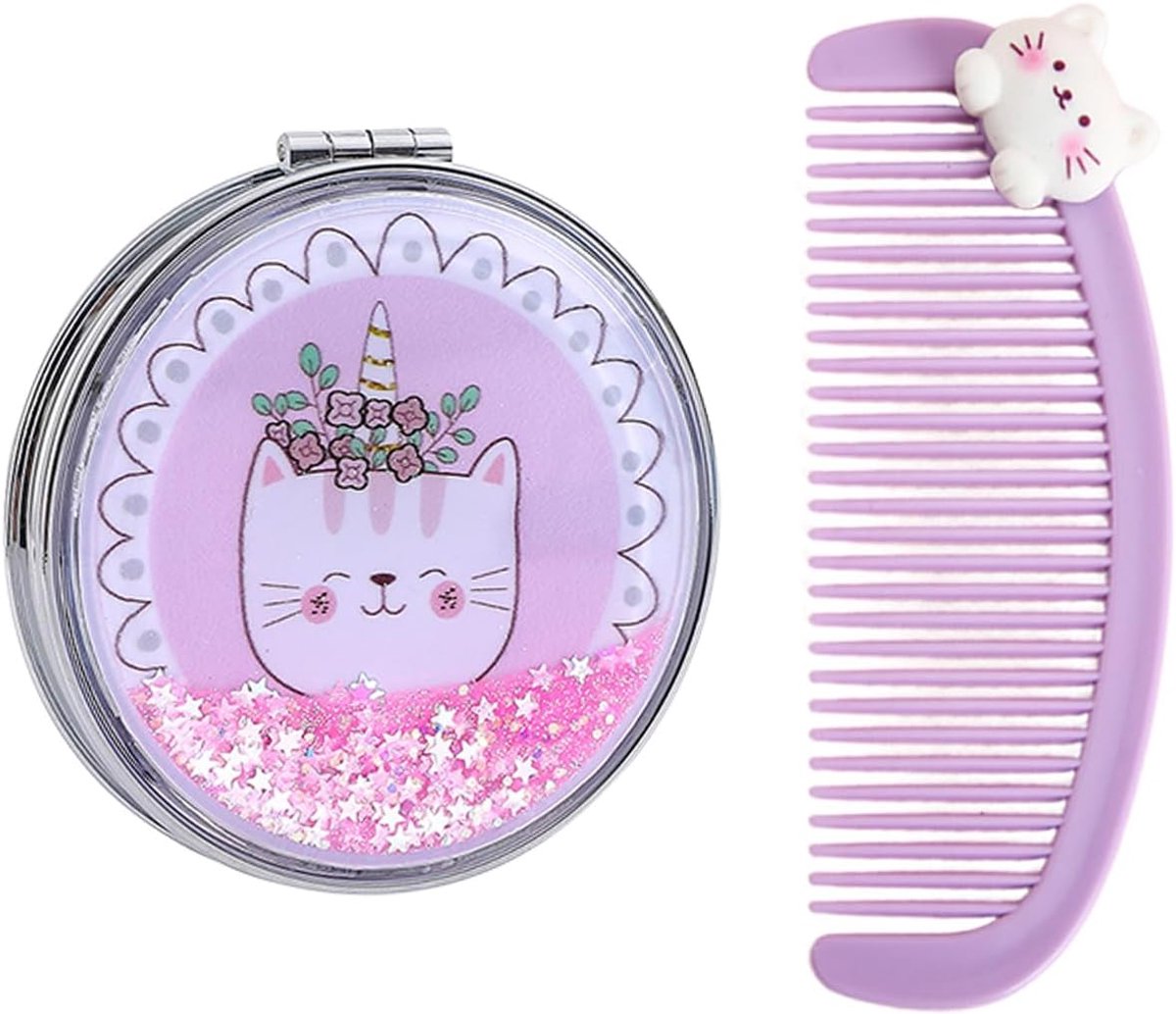 1 Stuk Drijfzand Kat Spiegel, 1 Stuk Kat Kam, Leuke Huisdier Vorm, Draagbare Make-Up Spiegel Voor Gebruik Buitenshuis - ShopVlot