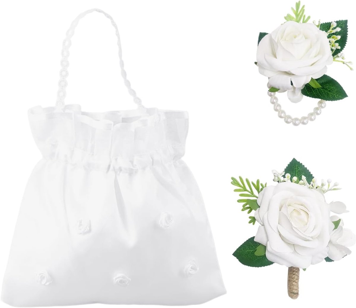 1 Piece Corsage, 1 Piece Bracelet And 1 Piece Bridal Handbag, Simulated Pearl Jewelry, Bridesmaid Decorative Corset - ShopVlot