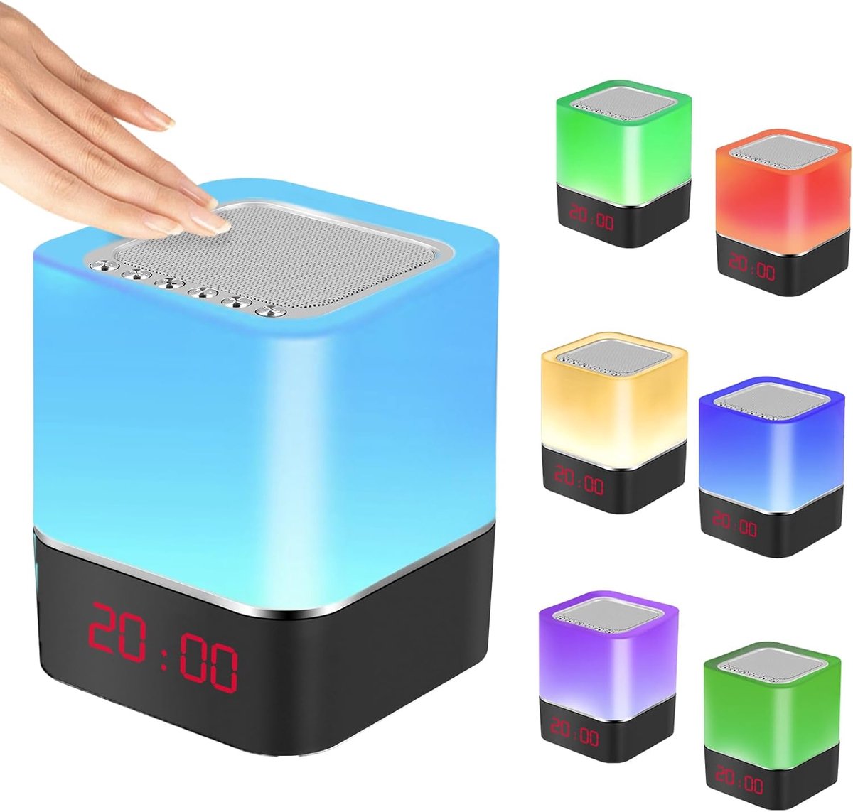 5-in-1 Alarm Clock, Wireless Bedside Lamp with Touch Control, 7 Colours, Portable Wireless Speaker, MP3 Player for - ShopVlot