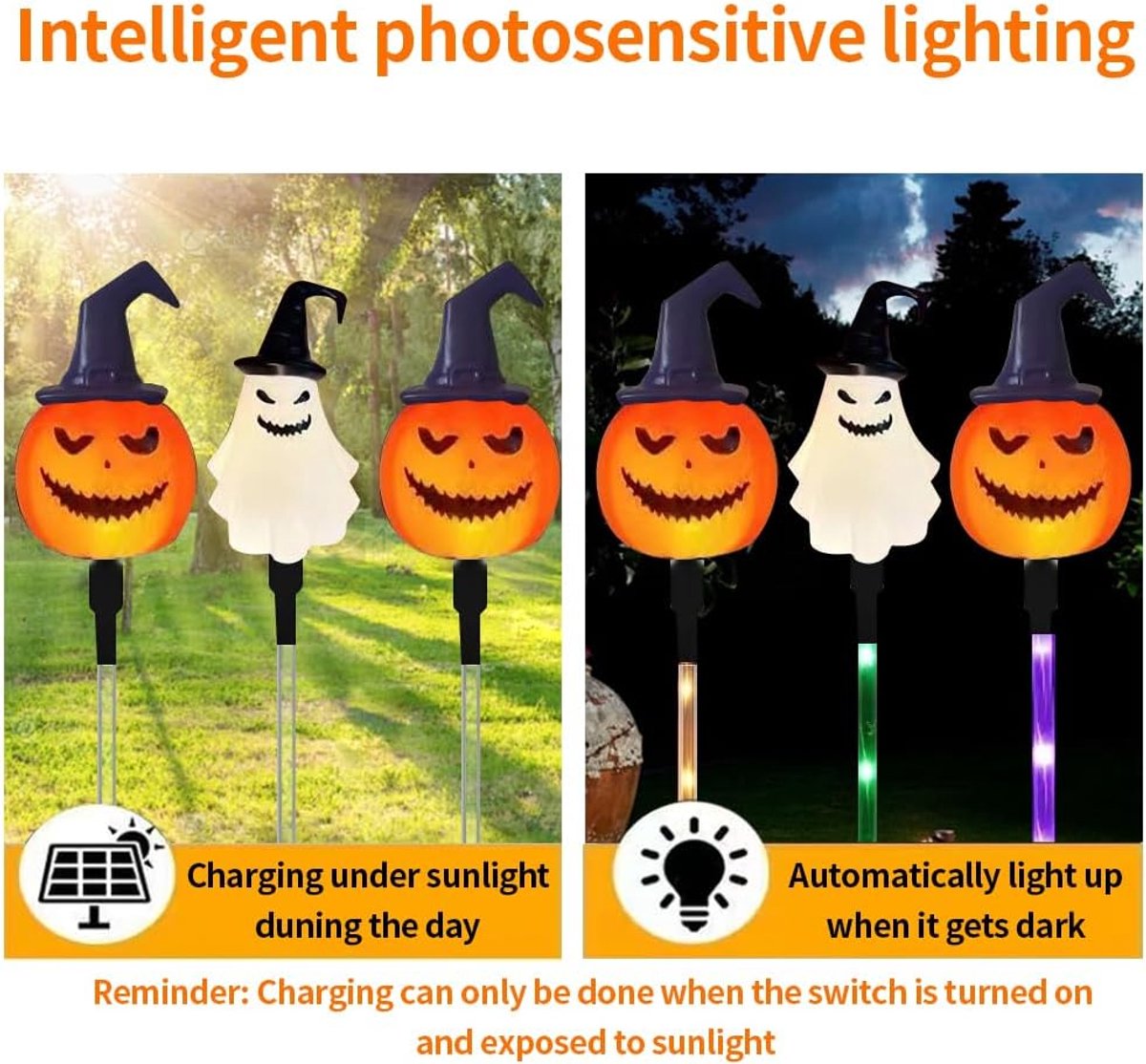6 Pack LED Outdoor Solar Ground Insertion Colored Pumpkin Ghost Lantern, Waterproof Solar Courtyard Decoration - ShopVlot