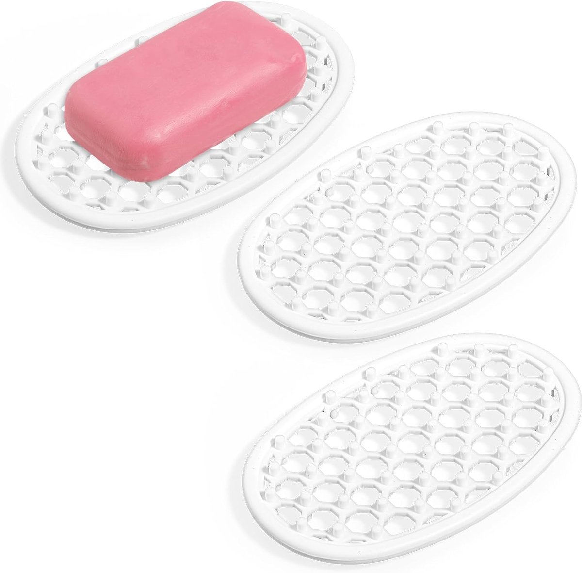 3 stuks zeepbakjes met afvoer, siliconen zeepbakje, zeephouder, zeepbakje, wastafel, droog voor badkamer, keuken - ShopVlot
