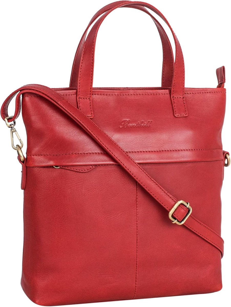 Benthill Shopper van leer voor dames, schoudertas van echt rundleer, grote schoudertas met handgrepen, vintage tas - ShopVlot