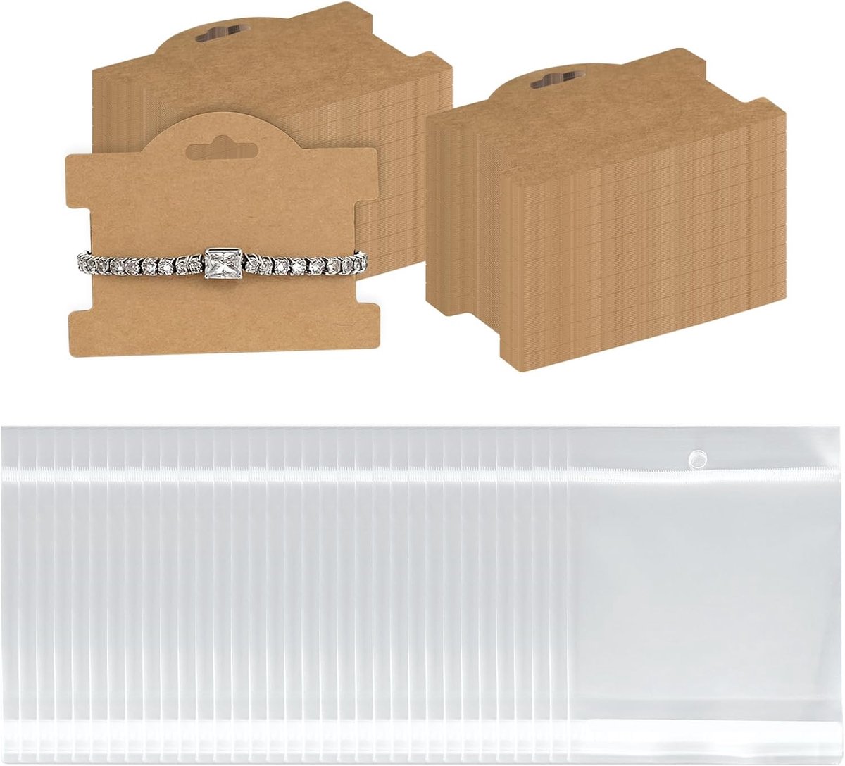 200 stuks armband display kaarten met doorzichtige zak, 9,5 cm x 7,5 cm hangende sieradenkaarten verpakking voor - ShopVlot