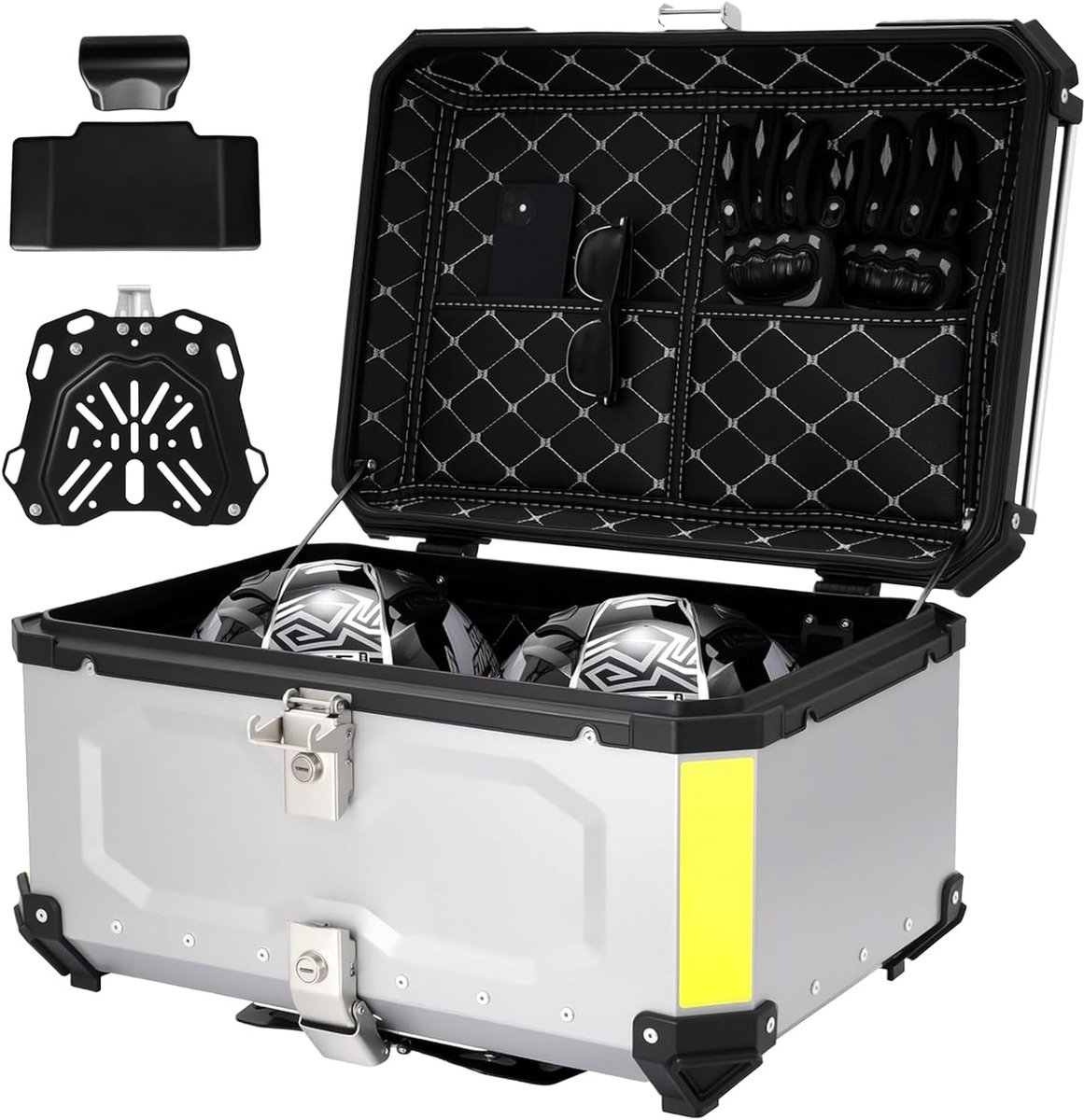 Motorcycle Top Case Aluminium Waterproof 65L Motorcycle Top Case Luggage Storage (Silver) - ShopVlot