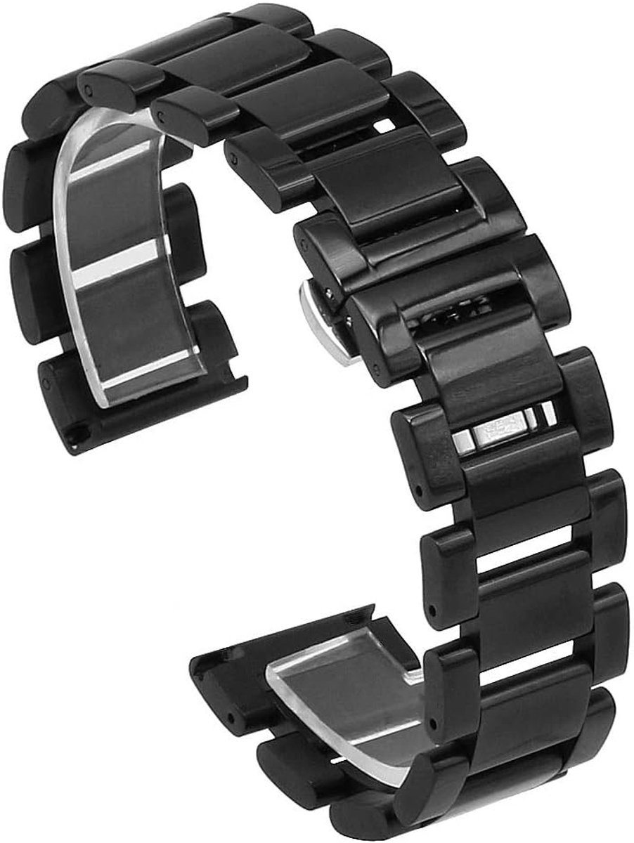 Shiny Classic Black Stainless Steel Watch Band Replacement Watch Strap Deploment Butterfly Buckle 18mm 20mm 21mm 22mm - ShopVlot