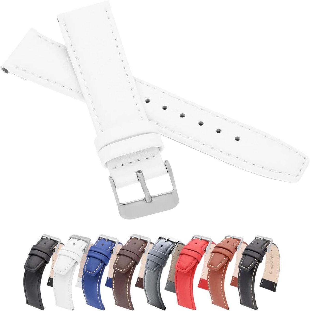 MARCHEL Leather bracelet WB black blue brown white watch strap leather grained - ShopVlot