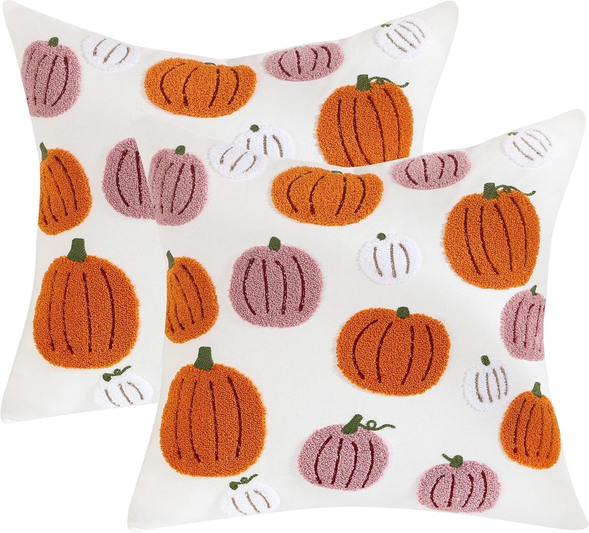 Tosleo Pink Halloween Throw Pillow Covers 18 x 18 Inch Set of 2 Halloween Orange Pumpkins 3D Embroidered Pillowcases - ShopVlot