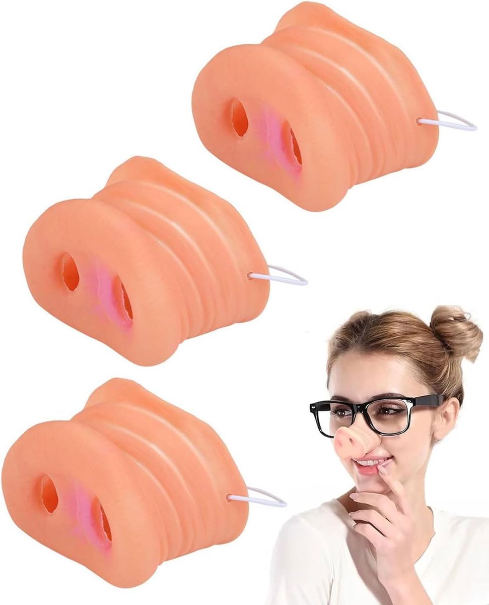 3 Pieces Faux Pork Nose Mask with Elastic Band Interesting Animal Mask for Party, Halloween Decoration, Role Play - ShopVlot