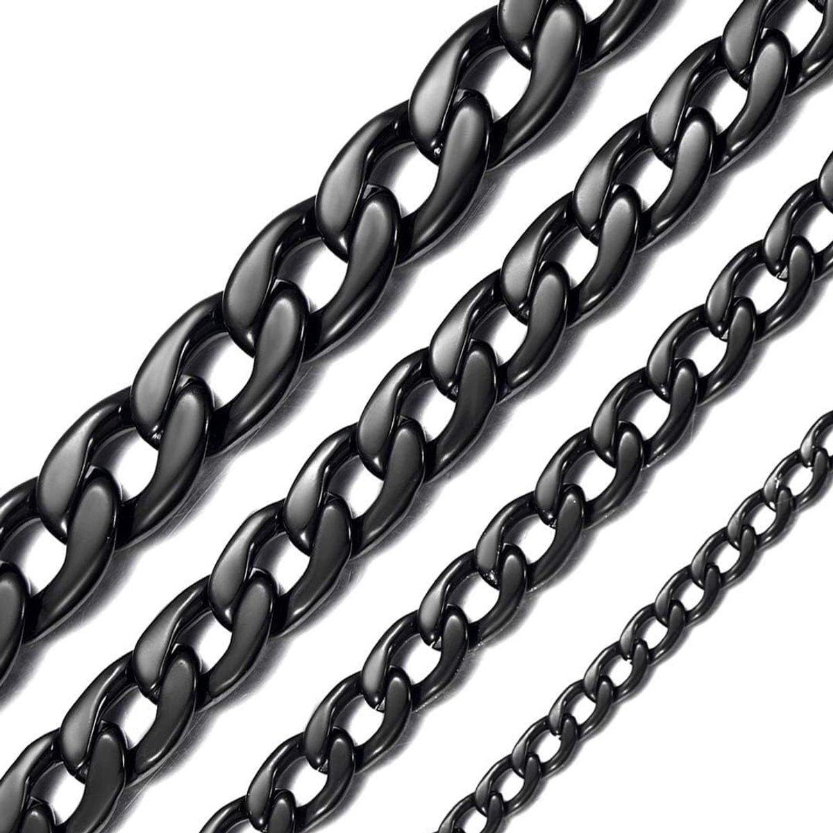 ChainsHouse Curb Chain Cuban Chain Stainless Steel Chain for Men and Women 5/9/12/15 mm Wide Silver/Black/Gold Length - ShopVlot