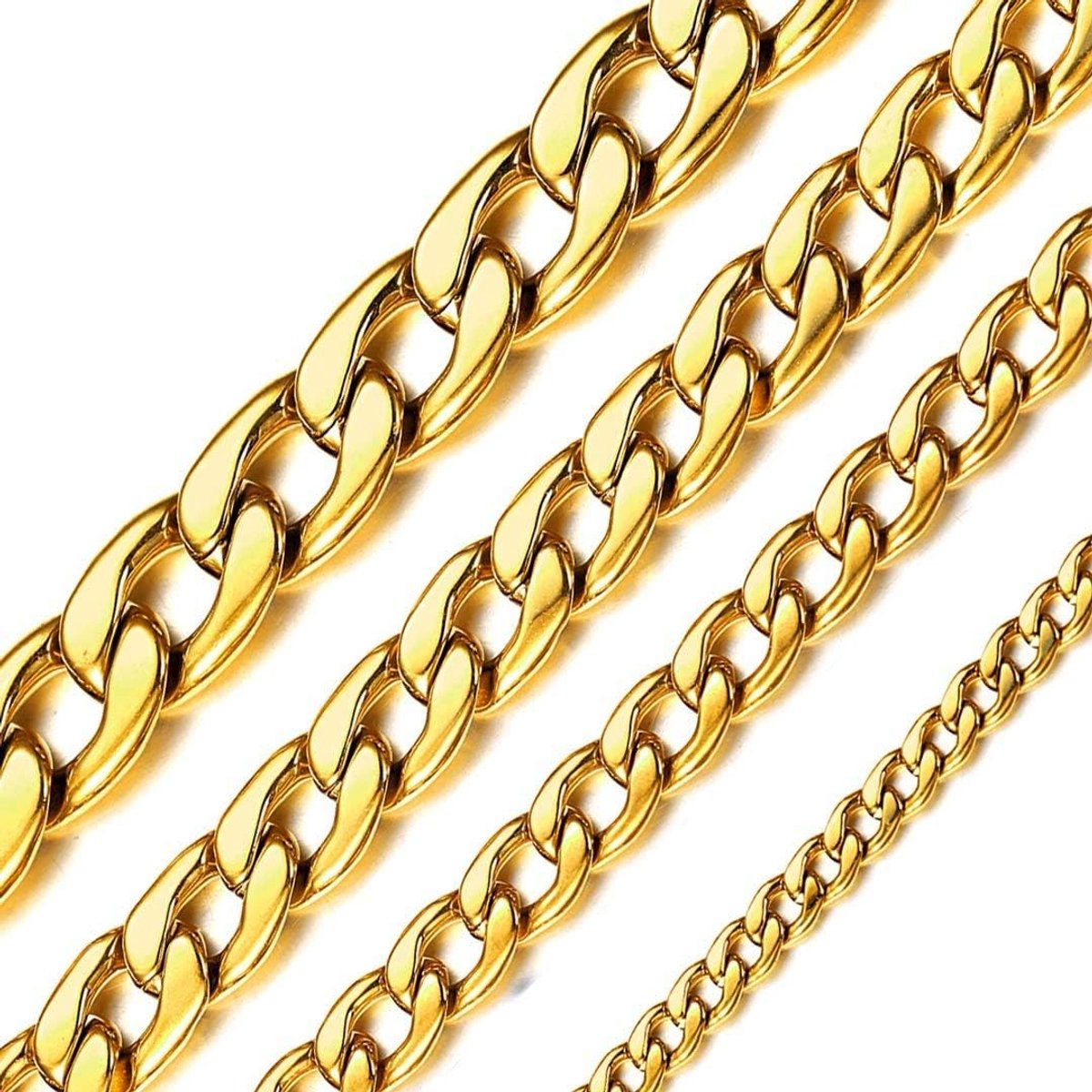 ChainsHouse Curb Chain Cuban Chain Stainless Steel Chain for Men and Women 5/9/12/15 mm Wide Silver/Black/Gold Length - ShopVlot