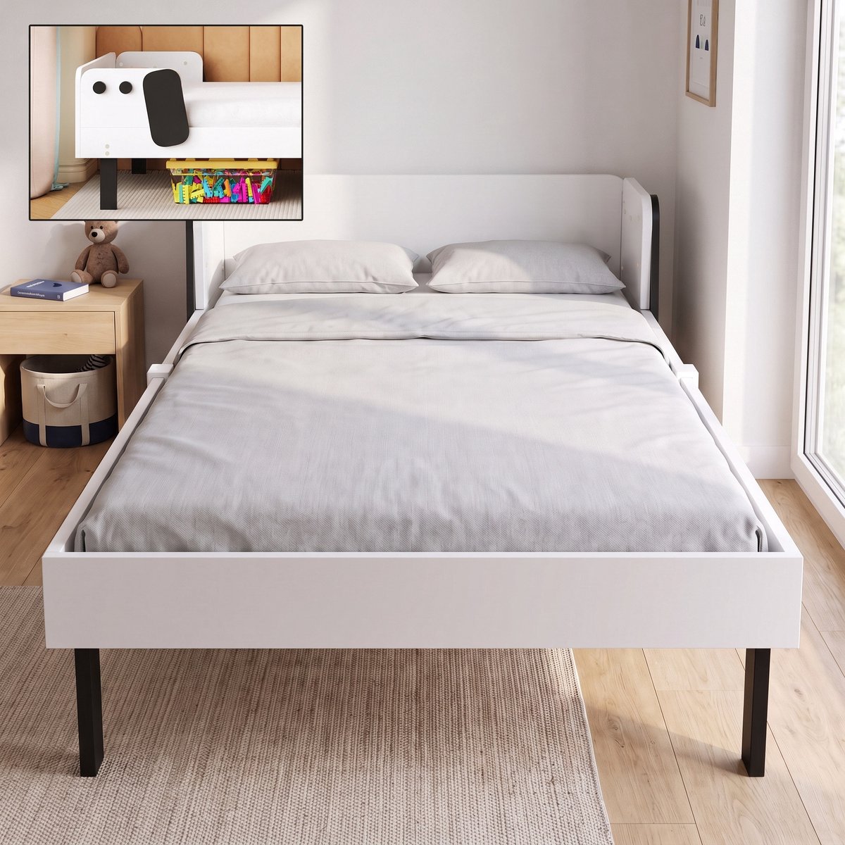 Eenpersoonsbed 90x200 cm - Kinderbed met lattenbodem en puppy hoofdbord - hout - minimalistisch - Wit