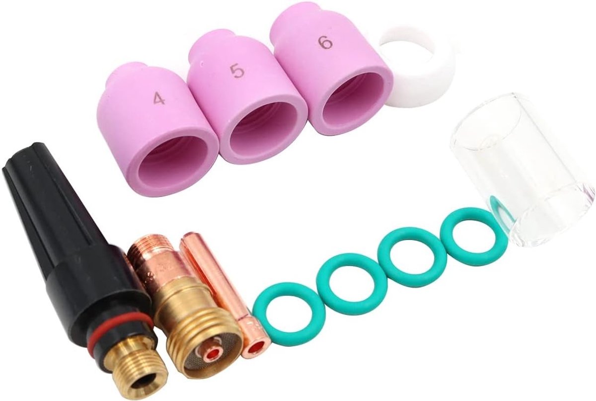12-delige set TIG alumina nozzles en gaslens voor lasapparatuur, geschikt voor WP 17, 18, 26, inclusief consumables en accessoires