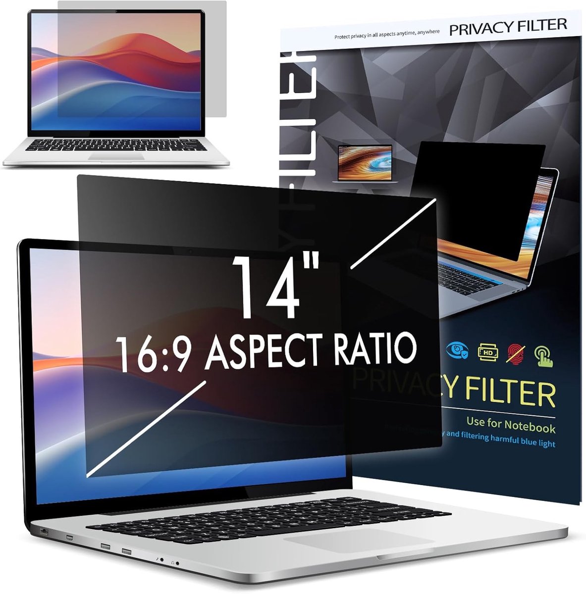 Privacyfilter voor 14 inch laptop - Afneembare folie met anti-UV, anti-blauw licht en verblindingsbescherming voor optimale oogbescherming
