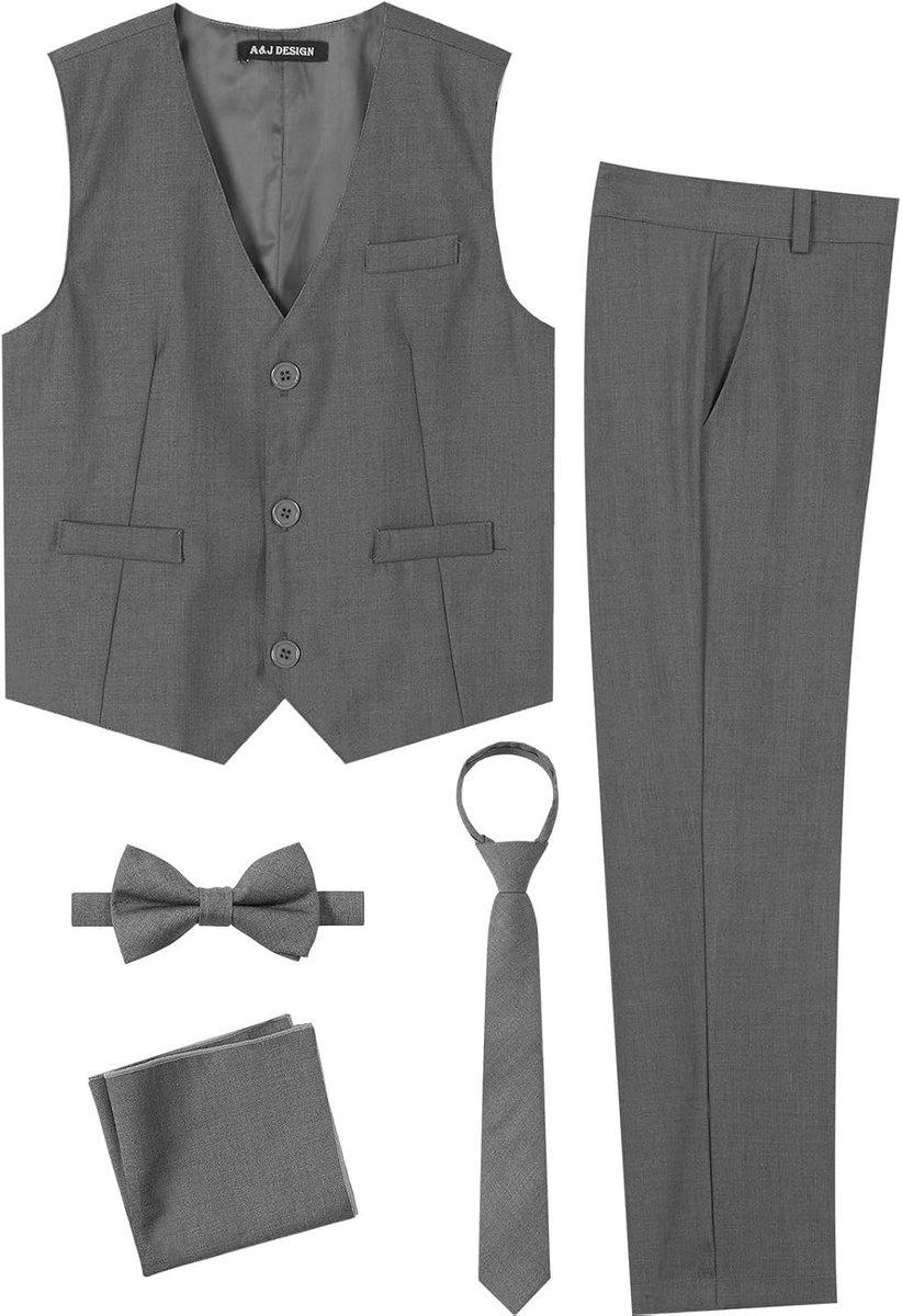 2-delig kostuumset voor jongens met vest, broek, strik en stropdas voor 5-13 jaar, perfect voor feesten en speciale gelegenheden