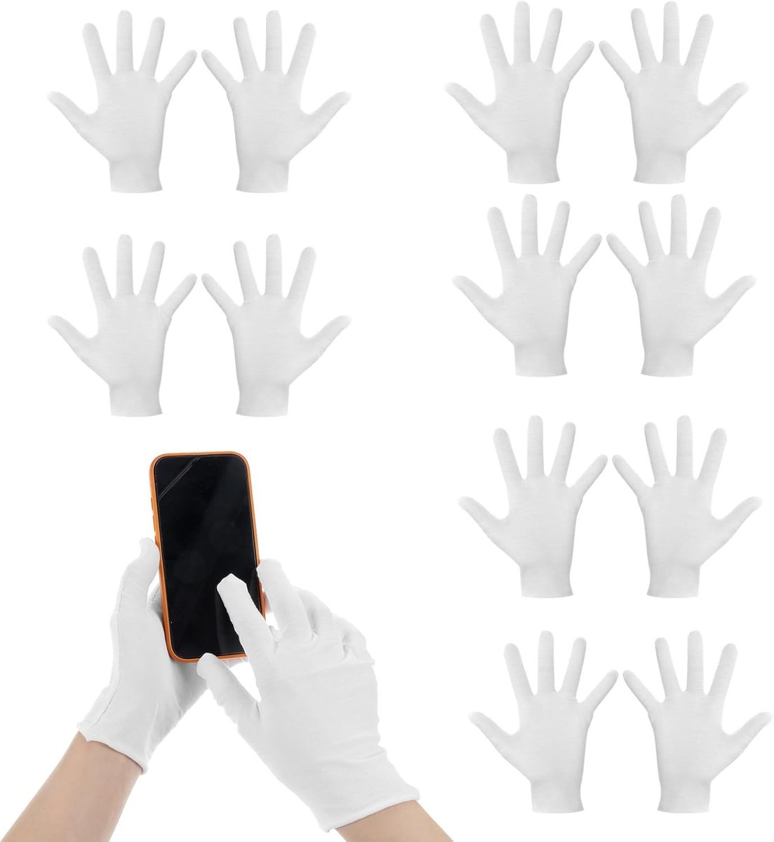 Herbruikbare witte katoenen handschoenen voor handverzorging, vochtverzorging en bescherming van droge handen - 5 paar