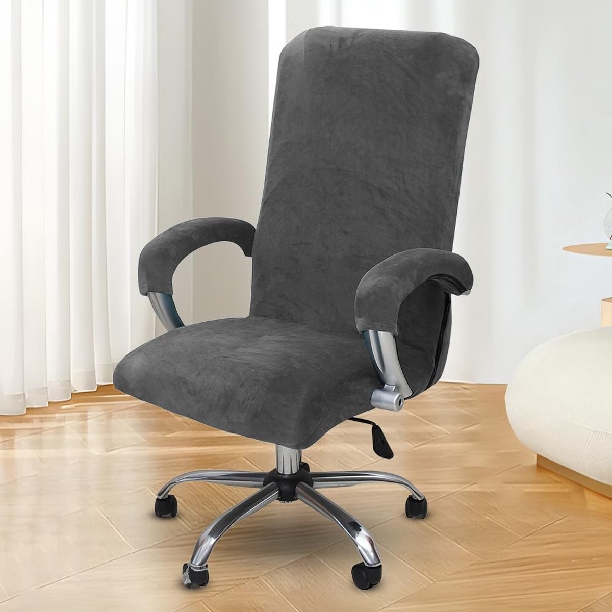 Verwijderbare en Wasbare Stoelhoes voor Kantoorstoelen met Armleuningen - Geschikt voor Computerstoelen en Ergonomische Stoelen (Grijs, XL)