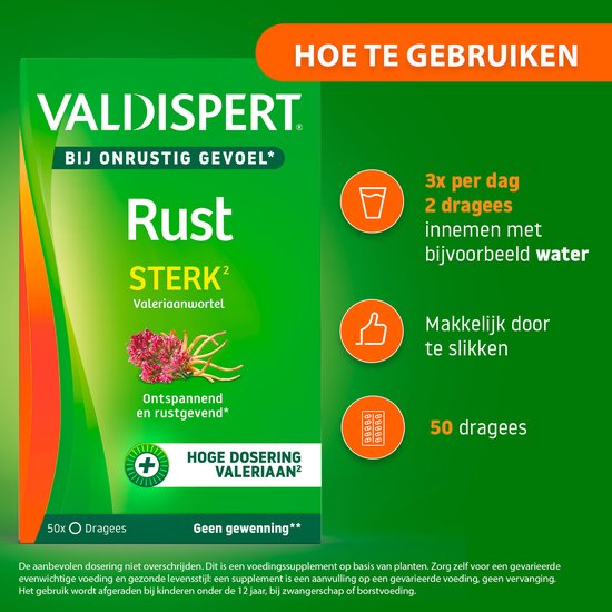 Valdispert Rust Sterk - Natuurlijk voedingssupplement met Valeriaanwortel voor rust & ontspanning* en vitamine B12- 50 tabletten