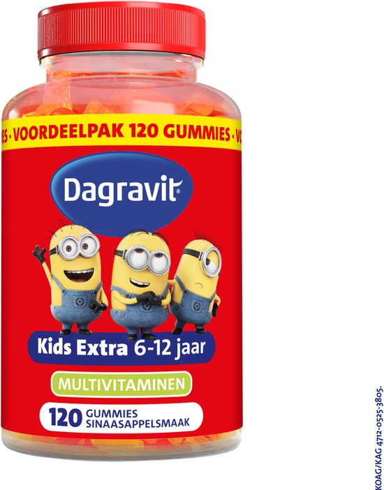 Dagravit Kids Vitaminions Multivitaminen 6-12 jaar - Vitamine C en Zink ondersteunen het immuunsysteem - Met 10 μg vitamine D - Voordeelverpakking - 120 gummies
