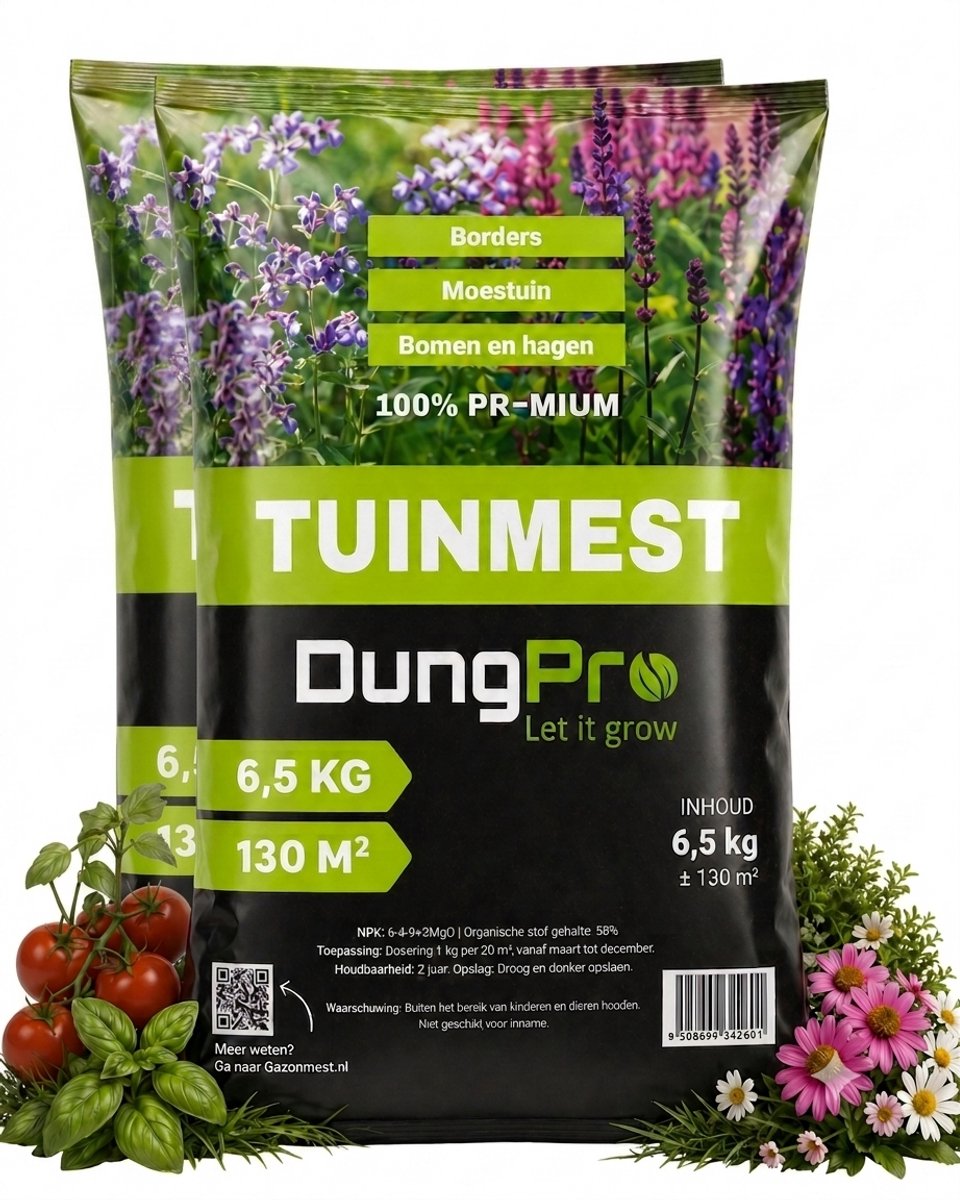 DungPro Organische Tuinmest 13 kg (2x 6,5 kg) – Geschikt voor 260 m² – Voor Sterke Planten & Gezonde Borders – Tuinmeststof – Stimuleert Groei & Bloei