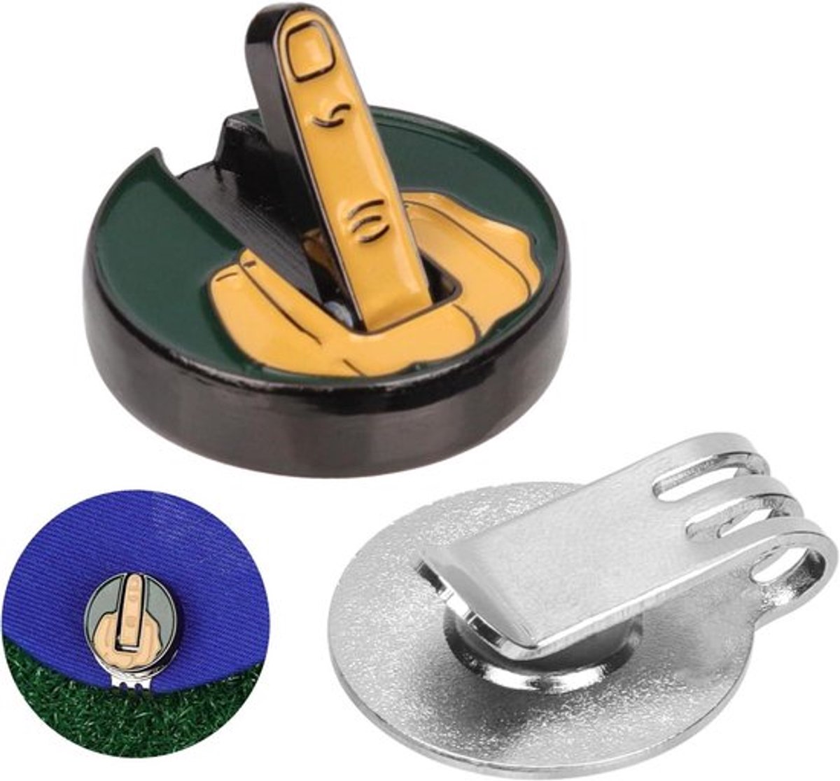 - Golfbalmarkering - Magnetisch - Middelvinger - Hoedclip - Golfbalmarkering - Drietandige - Magneet - Golfaccessoires - Golf - Grappig - Geschikt voor - Wit - Zwart - Golfliefhebber - Accessoires - Cadeau