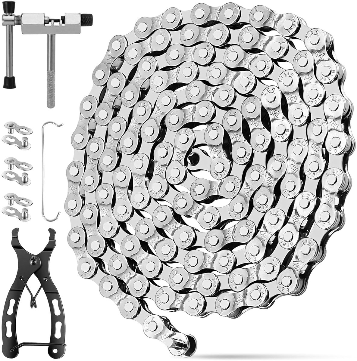 Mountainbike Speed Chain 116 Links (1/2x3/32") met Connector, Verwijder Tool & Magic Buckles - Fietsonderhoud voor MTB en Racefietsen