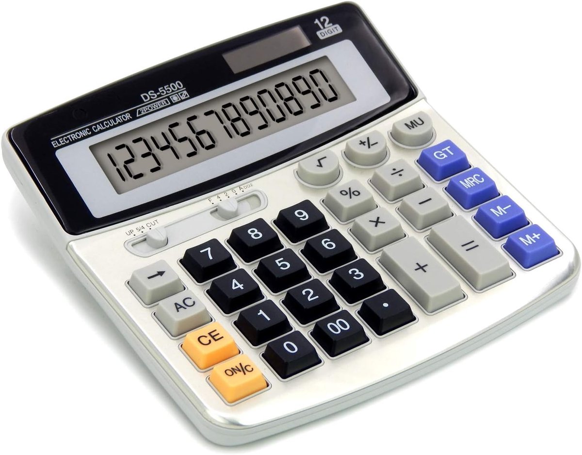 Thijox - Kantoor Desktop Calculator - Draagbare Elektronische Rekenkunde met 12 Cijfers, Solar en Batterij Dual Power, Grote LCD Display, Aluminium Be