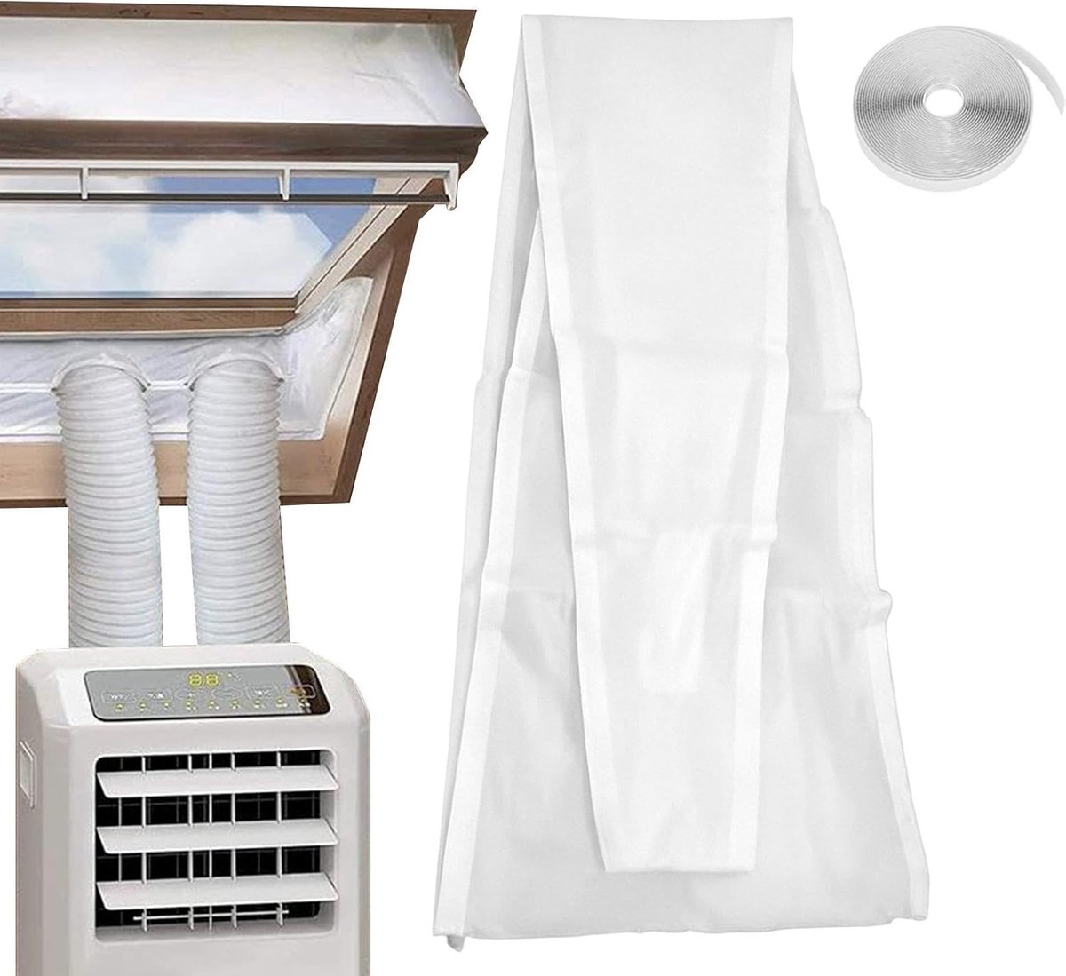 Thijox - Airconditioning Raam Afdichtingskit Rits Waterproof Windproof | Warmteluchtstop Afdichting voor Slaapkamer, Woonkamer, Kelder, Kantoor, Magaz
