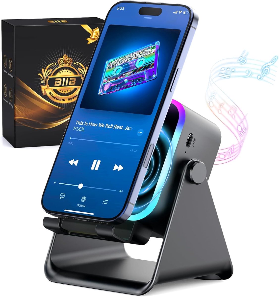 Thijox - Bluetooth luidspreker met telefoonhouder, inductie luidspreker, paascadeau voor volwassenen, gadgets voor mannen, cadeau voor hem, vaderdagca