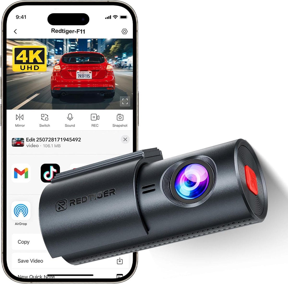SnelShoppen - 4K Dashcam Auto Frontal met Antifurto, Nachtzicht, WDR, Wifi, 24/7 Parkeer Modus, Registratie in Loop, Ideaal voor Veiligheid en Bescher
