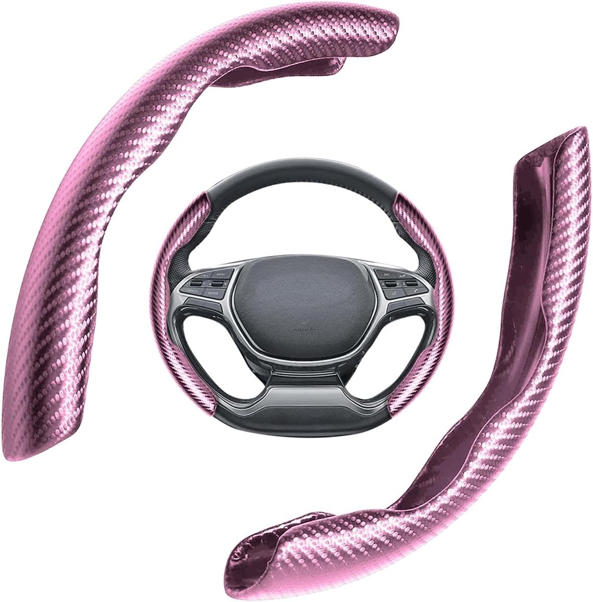 Thijox - Koolstofvezel Stuurhoes - Ultralicht - Gesegmenteerde Stuurbescherming - Universeel voor Autoaccessoires - Roze - 36-40 cm