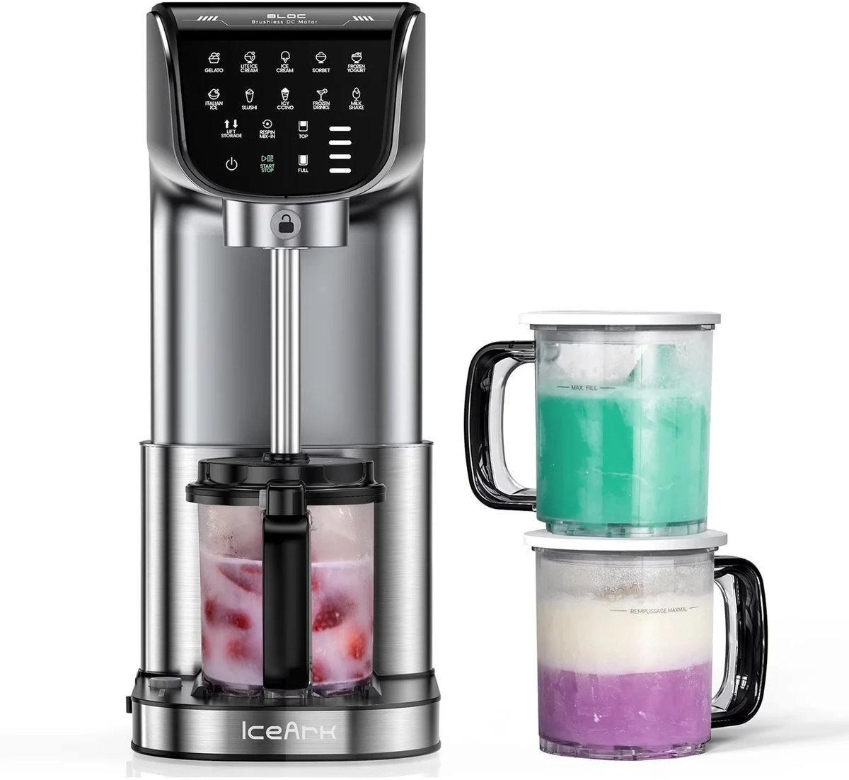 M-Goods IJsmachine 12-in-1 - IJsblokjesmachine voor Gelato, Sorbet & Milkshakes - 3 XL Pints - Borstelloze Motor - Zilver