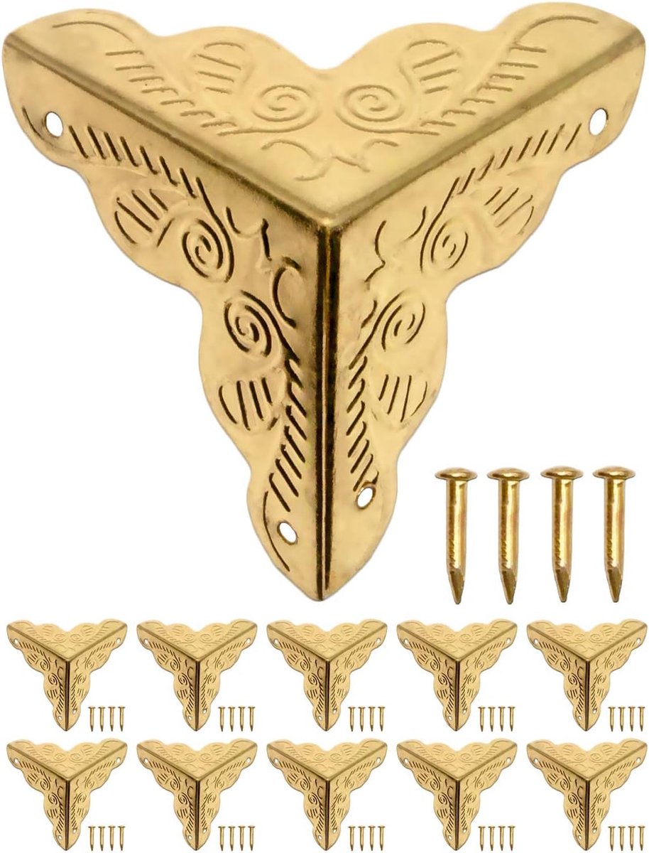 Thijox - 10x Antieke Meubelhoeken - Beschermhoeken, Hoekbeschermers, Kantbescherming voor Kisten, Dozen, Meubels, Rekken, Tafel in Goudkleurige Messin