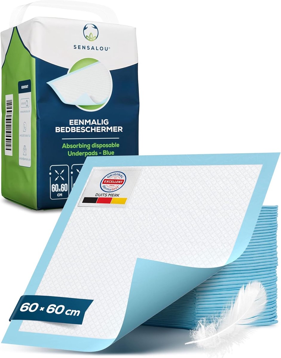 SnelShoppen - Incontinentie Bedbeschermers 60x60 cm, Eenmalig Gebruik, Waterdicht, 50 Stuks, Blauwe Medische Onderleggers voor Thuisgebruik, Zorg en R