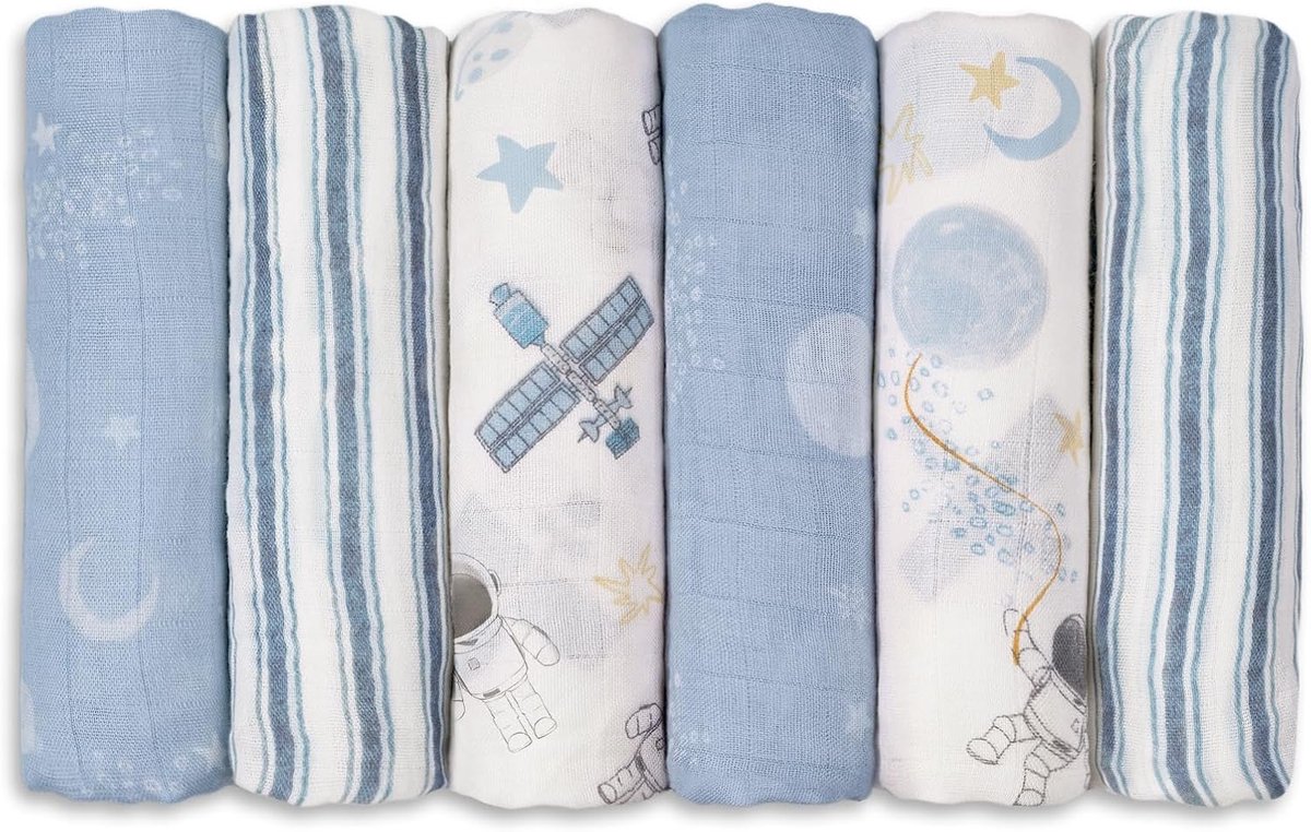 SnelShoppen - Set van 6 Mousseline Slabbetjes voor Baby's, 70x70 cm, Absorberend en Ademend Katoen, Ideaal voor Voeden, Schoonmaken en Bedekken, Perfe