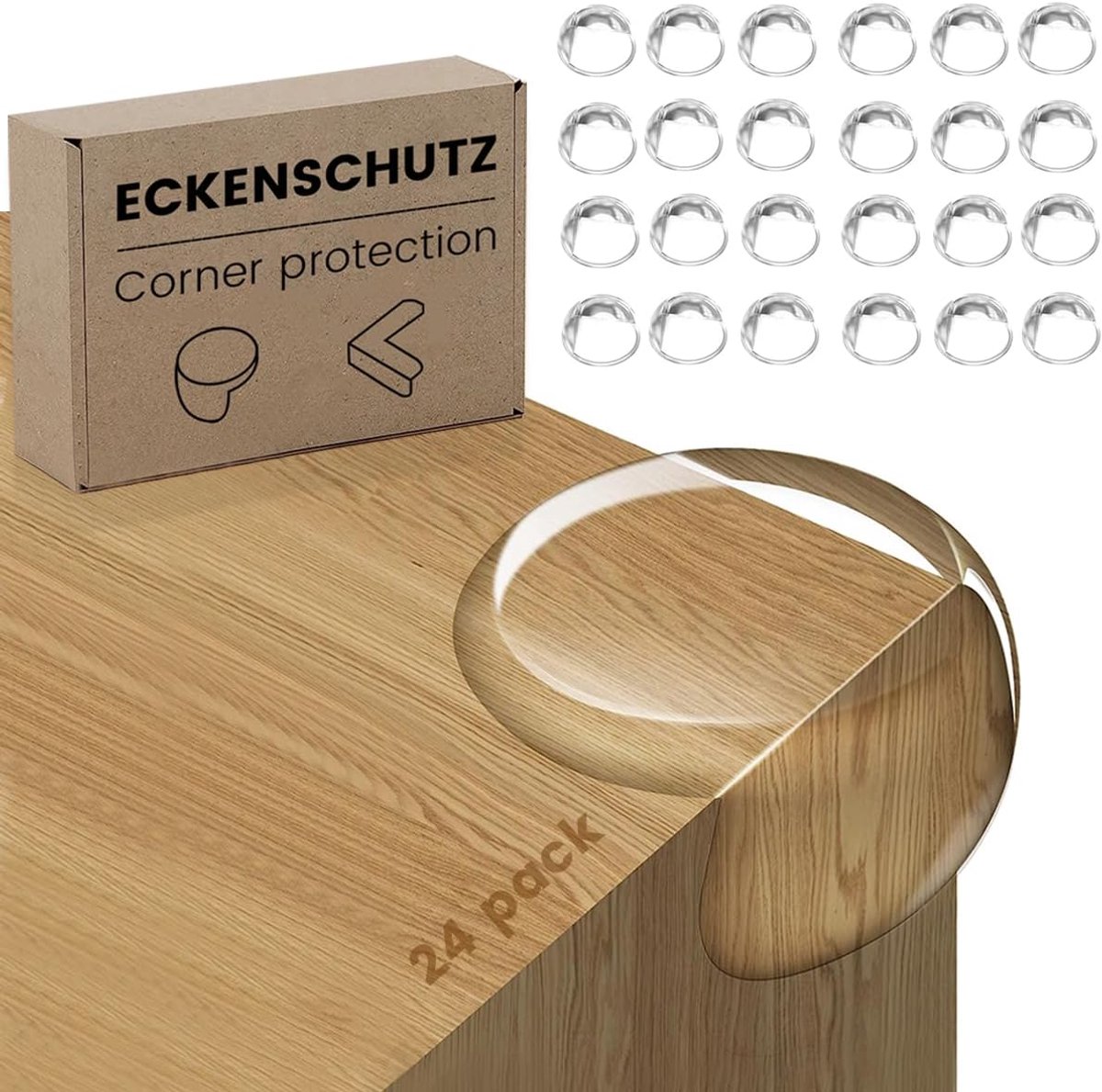 SnelShoppen - Pack van 24 Tafel Hoekbeschermers voor Babymeubels - Verbeterde Super Lijm - Veilige Hoekbeschermers voor Kinderen - Transparant - Ideaa