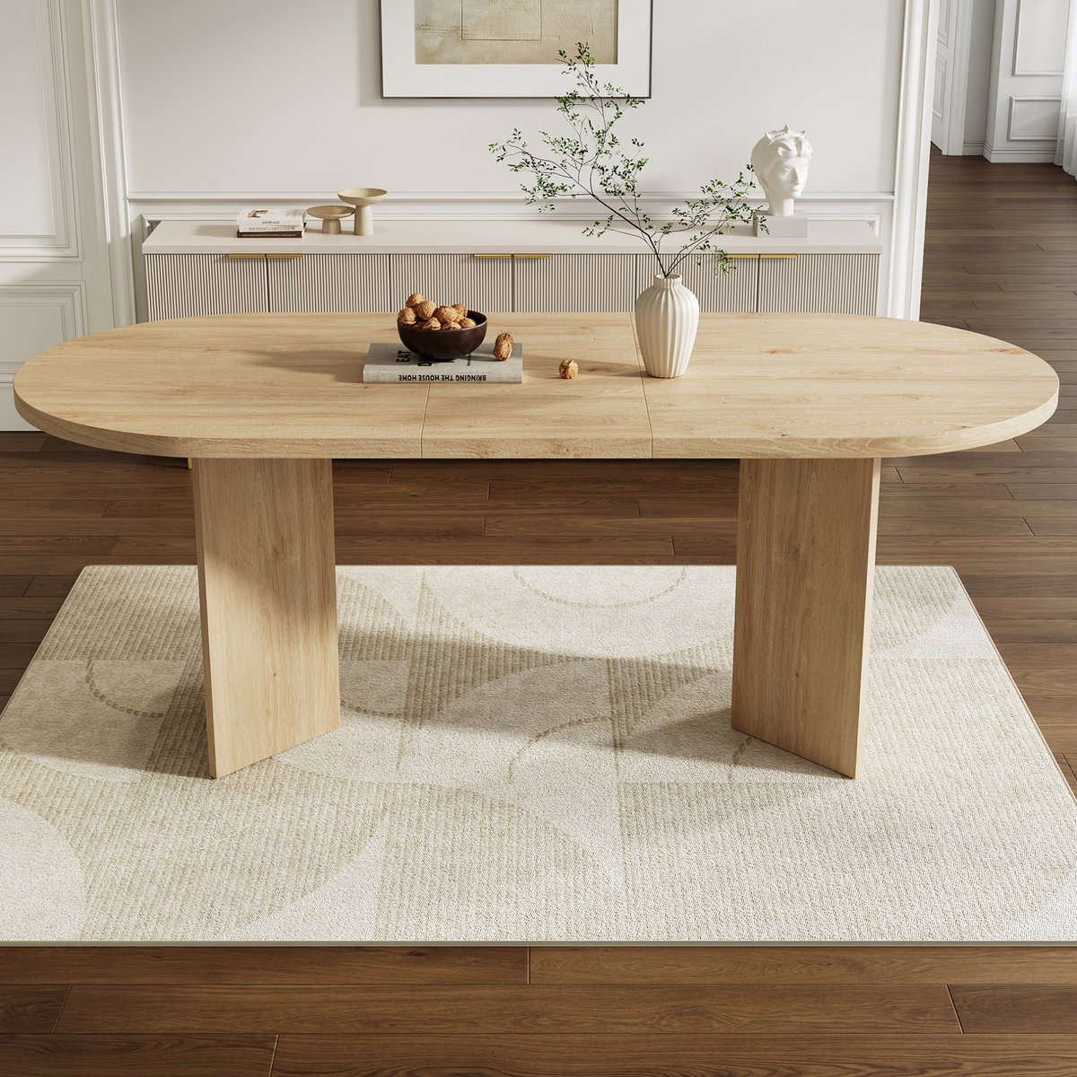 OKWISH Eettafel - 160 x 80 cm - Voor 6-8 Personen - Verdikt Tafelblad Met Afgeronde Hoeken - Moderne Stijl - MDF- Eikenkleur